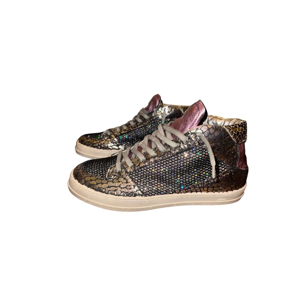 P448 Queens Metallic Silver Snake Print Glitter High Top Sneakers Size 40